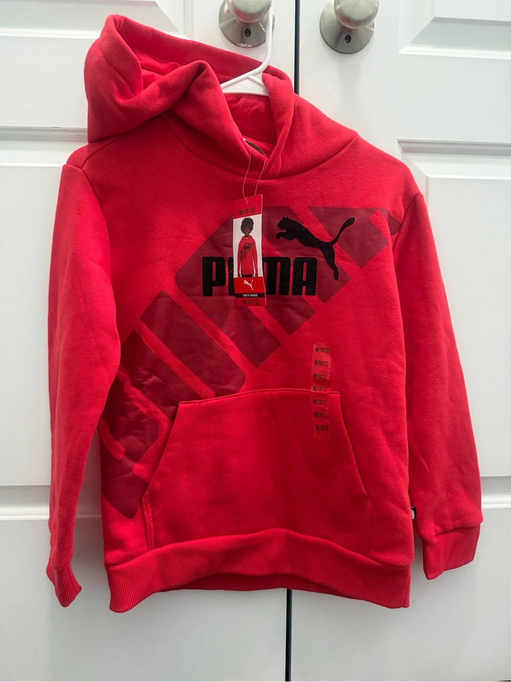 Youth Puma Red Crewneck Hoodie with Black Logo